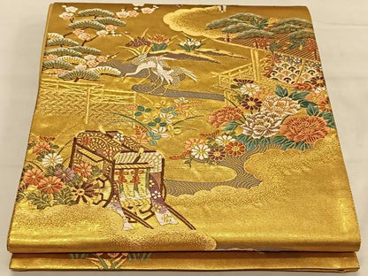 平和屋着物◎六通柄袋帯 唐織 桃山御所車文 金糸 正絹 逸品 CAAV1632qv