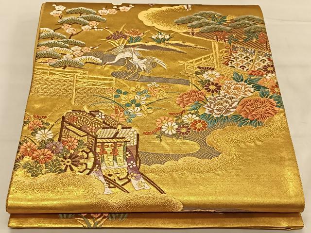 平和屋着物◎六通柄袋帯 唐織 桃山御所車文 金糸 正絹 逸品 CAAV1632qv