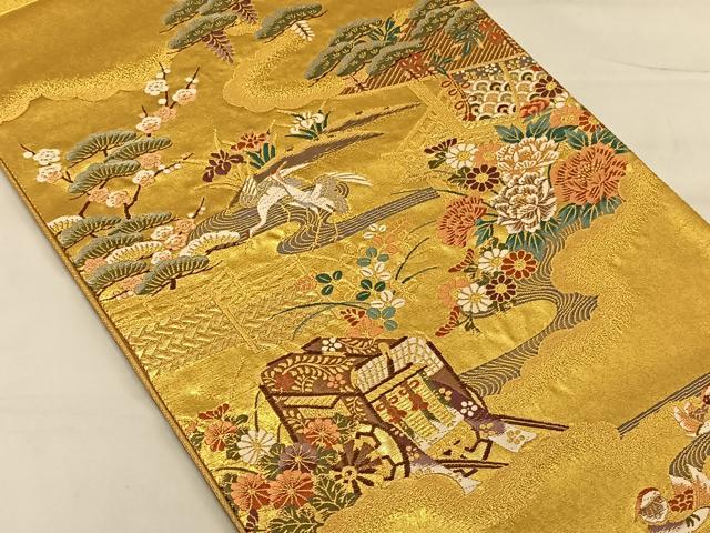 平和屋着物◎六通柄袋帯 唐織 桃山御所車文 金糸 正絹 逸品 CAAV1632qv