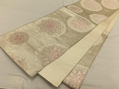 平和屋着物◎六通柄袋帯 唐織 正倉院花文 銀糸 正絹 逸品 CAAV1637qv