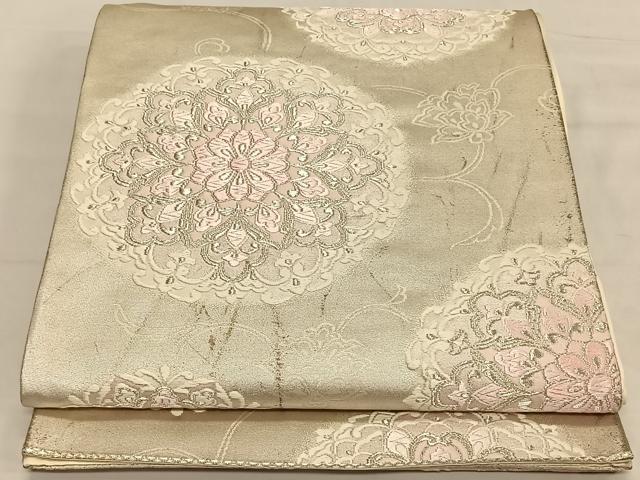 平和屋着物◎六通柄袋帯 唐織 正倉院花文 銀糸 正絹 逸品 CAAV1637qv