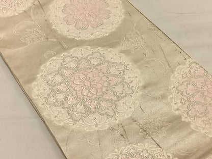 平和屋着物◎六通柄袋帯 唐織 正倉院花文 銀糸 正絹 逸品 CAAV1637qv
