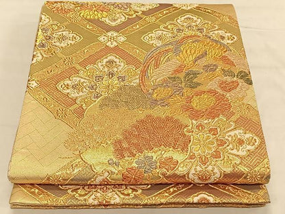 平和屋着物◎六通柄袋帯 鳳凰花文 金糸 正絹 逸品 CAAV1643qv