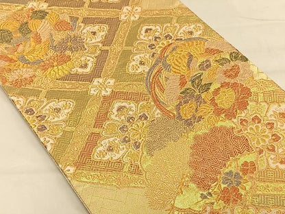 平和屋着物◎六通柄袋帯 鳳凰花文 金糸 正絹 逸品 CAAV1643qv