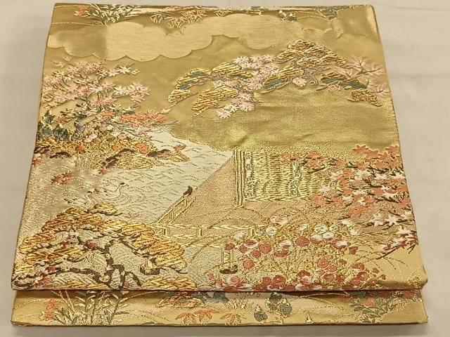 平和屋着物◎六通柄袋帯 流水花文 金銀糸 正絹 逸品 CAAV1675qv