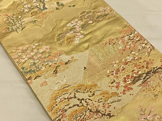 平和屋着物◎六通柄袋帯 流水花文 金銀糸 正絹 逸品 CAAV1675qv