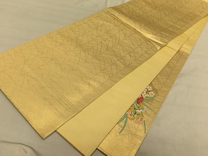 平和屋着物◎太鼓柄袋帯 唐織 草花文 金糸 正絹 逸品 CAAV1679qv