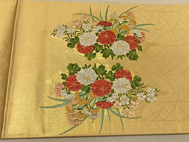 平和屋着物◎太鼓柄袋帯 唐織 草花文 金糸 正絹 逸品 CAAV1679qv