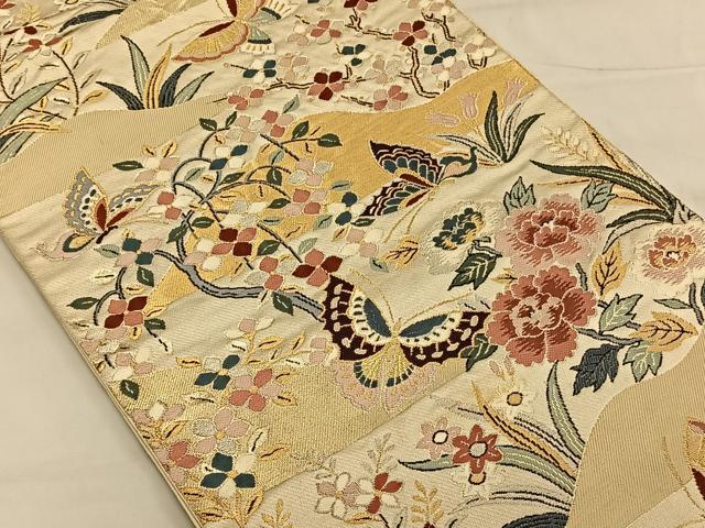 平和屋着物◎六通柄袋帯　唐織　花蝶文　金銀糸　正絹　逸品　CAAV1681qv