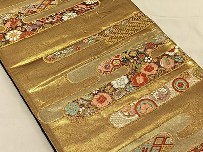 平和屋着物◎六通柄袋帯 唐織 桃山郭古典 金糸 正絹 逸品 CAAV1682qv