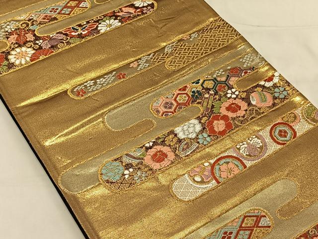 平和屋着物◎六通柄袋帯 唐織 桃山郭古典 金糸 正絹 逸品 CAAV1682qv