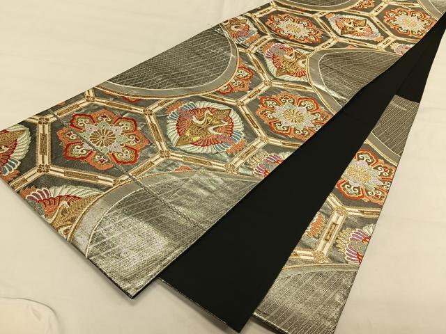平和屋着物◎六通柄袋帯 唐織 亀甲花鳥文 金銀糸 正絹 逸品 CAAV1684qv