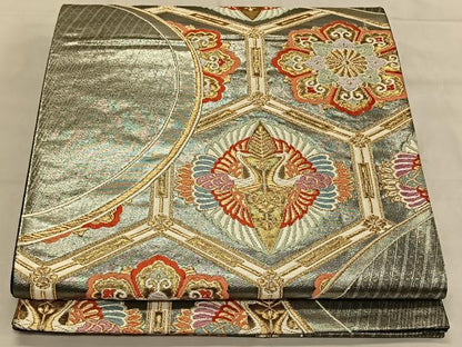 平和屋着物◎六通柄袋帯 唐織 亀甲花鳥文 金銀糸 正絹 逸品 CAAV1684qv