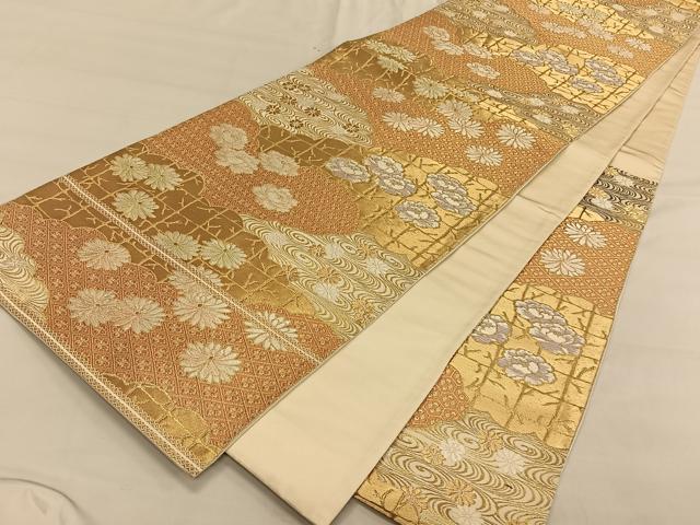 平和屋着物◎六通柄袋帯 唐織 吉祥花文 金糸 正絹 逸品 CAAV1685qv
