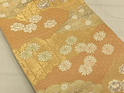 平和屋着物◎六通柄袋帯 唐織 吉祥花文 金糸 正絹 逸品 CAAV1685qv