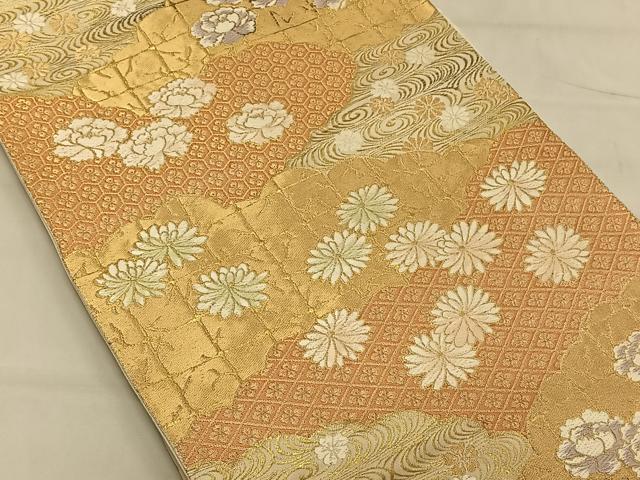 平和屋着物◎六通柄袋帯 唐織 吉祥花文 金糸 正絹 逸品 CAAV1685qv