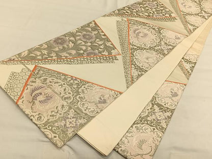 平和屋着物◎六通柄袋帯 唐織 色紙取鳳凰華文 プラチナ箔 正絹 逸品 CAAV1692qv