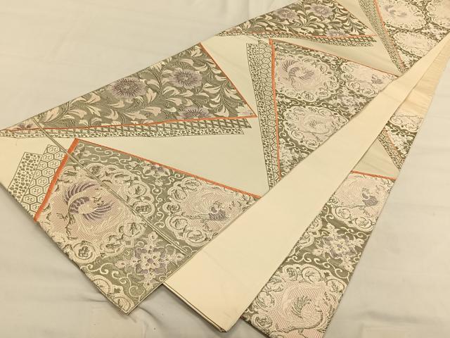 平和屋着物◎六通柄袋帯 唐織 色紙取鳳凰華文 プラチナ箔 正絹 逸品 CAAV1692qv