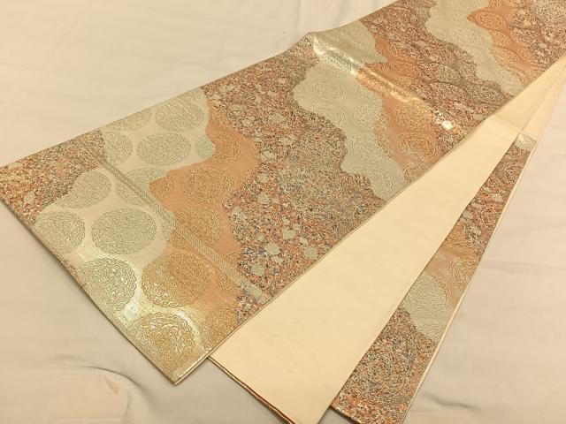 平和屋着物◎六通柄袋帯　霞文　銀糸　正絹　逸品　CAAV1693qv