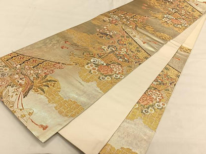 平和屋着物◎六通柄袋帯 唐織 御所車花文 金糸 引箔 正絹 逸品 CAAV1697qv