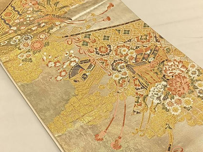 平和屋着物◎六通柄袋帯 唐織 御所車花文 金糸 引箔 正絹 逸品 CAAV1697qv