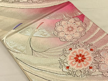 平和屋着物◎六通柄袋帯 唐織 孔雀花文 銀糸 正絹 逸品 CAAV1700qv