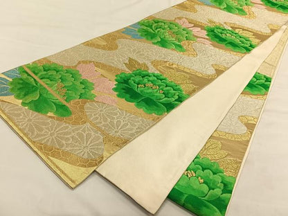 平和屋着物◎六通柄袋帯　唐織　牡丹文　金銀糸　正絹　逸品　CAAV1753qv