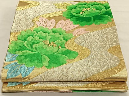 平和屋着物◎六通柄袋帯　唐織　牡丹文　金銀糸　正絹　逸品　CAAV1753qv