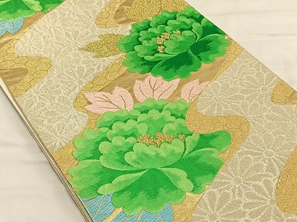 平和屋着物◎六通柄袋帯　唐織　牡丹文　金銀糸　正絹　逸品　CAAV1753qv