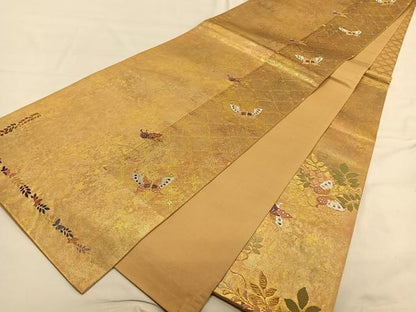 平和屋着物◎六通柄袋帯　花蝶文　金糸　引箔　鈴乃屋扱い　正絹　逸品　CAAV1758qv