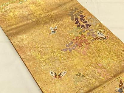 平和屋着物◎六通柄袋帯　花蝶文　金糸　引箔　鈴乃屋扱い　正絹　逸品　CAAV1758qv