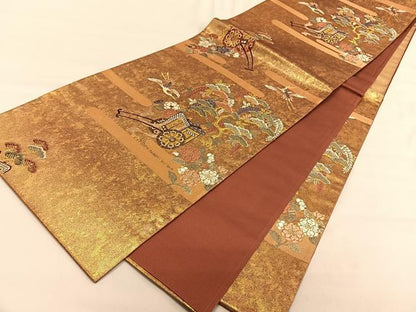 平和屋着物◎六通柄袋帯　唐織　御所車飛鶴花文　金糸　引箔　正絹　逸品　CAAV1759qv