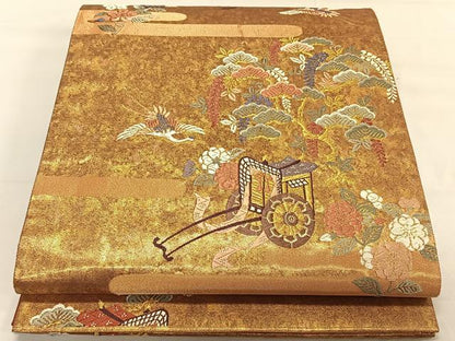 平和屋着物◎六通柄袋帯　唐織　御所車飛鶴花文　金糸　引箔　正絹　逸品　CAAV1759qv
