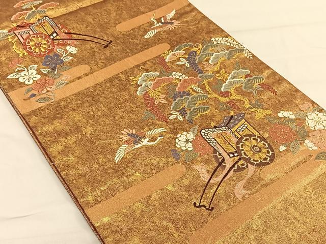 平和屋着物◎六通柄袋帯　唐織　御所車飛鶴花文　金糸　引箔　正絹　逸品　CAAV1759qv