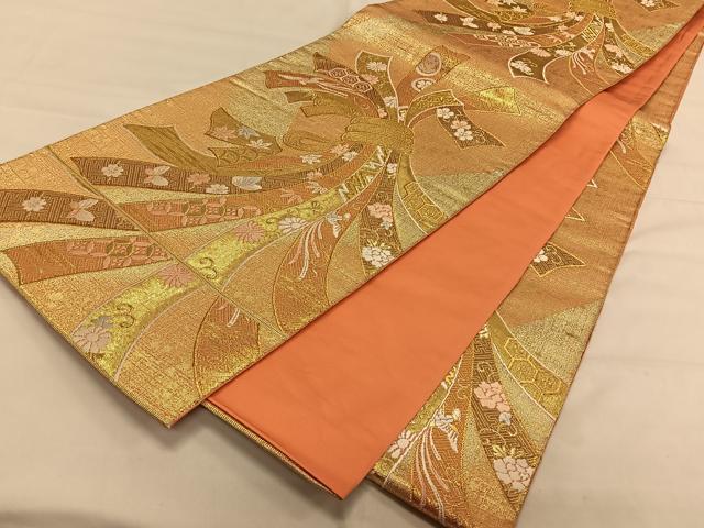 平和屋着物◎六通柄袋帯　唐織　束ね熨斗花蝶文　金銀糸　正絹　逸品　CAAV1766qv