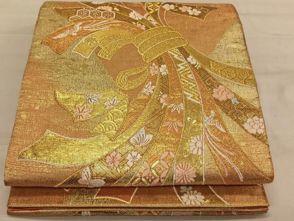 平和屋着物◎六通柄袋帯　唐織　束ね熨斗花蝶文　金銀糸　正絹　逸品　CAAV1766qv