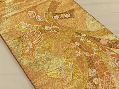 平和屋着物◎六通柄袋帯　唐織　束ね熨斗花蝶文　金銀糸　正絹　逸品　CAAV1766qv