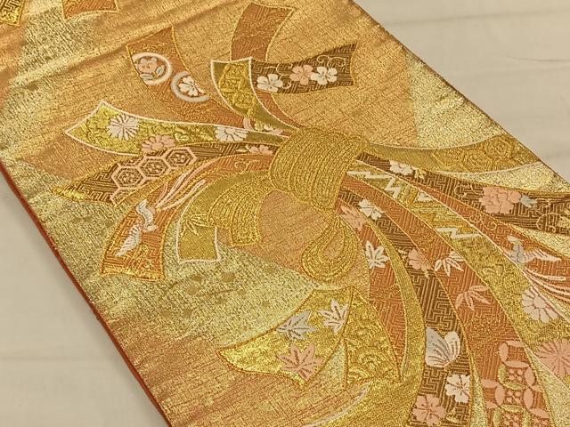平和屋着物◎六通柄袋帯　唐織　束ね熨斗花蝶文　金銀糸　正絹　逸品　CAAV1766qv