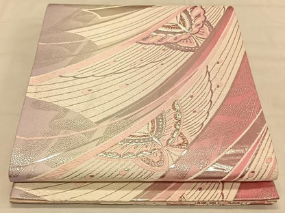 平和屋着物◎六通柄袋帯　舞蝶文　銀糸　正絹　逸品　CAAV1769qv