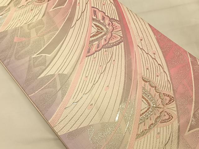 平和屋着物◎六通柄袋帯　舞蝶文　銀糸　正絹　逸品　CAAV1769qv