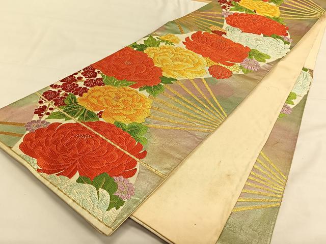平和屋着物◎六通柄袋帯　唐織　扇面花文　乱菊　金銀糸　正絹　逸品　CAAV1773qv