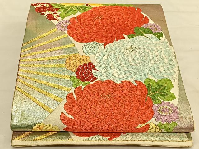 平和屋着物◎六通柄袋帯　唐織　扇面花文　乱菊　金銀糸　正絹　逸品　CAAV1773qv