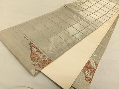 平和屋着物◎太鼓柄袋帯 延寿古典文 プラチナ箔 正絹 逸品 CAAV1781qv