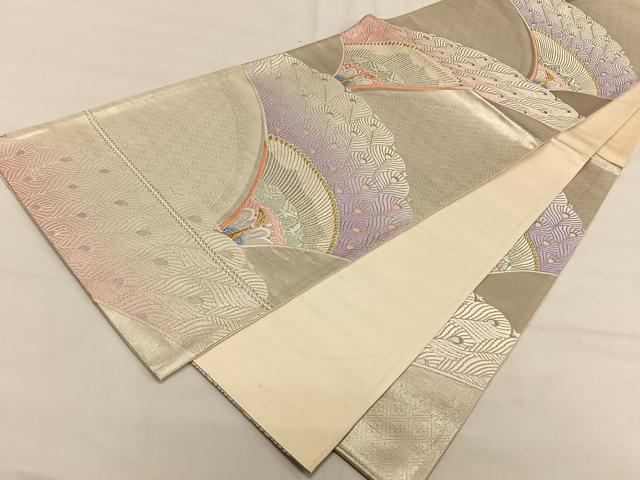 平和屋着物◎六通柄袋帯　唐織　孔雀文　金銀糸　正絹　逸品　CAAV1788qv