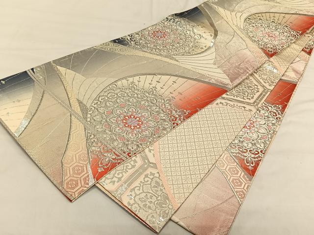 平和屋着物◎両面 全通柄袋帯 唐織 正倉院花文 銀糸 正絹 逸品 CAAV1789qv