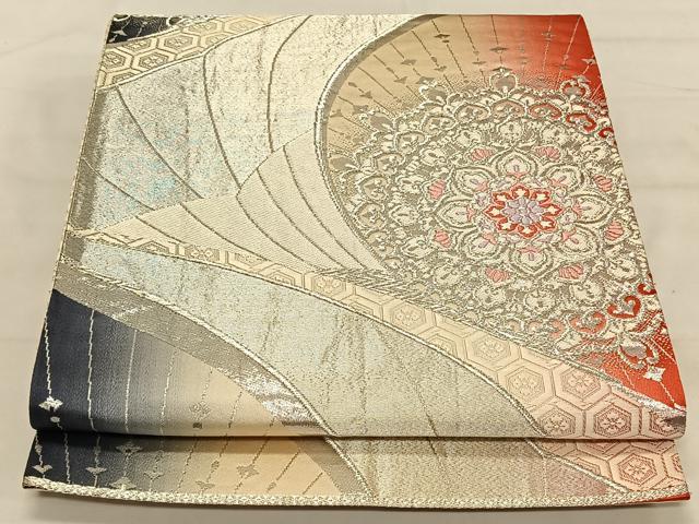 平和屋着物◎両面 全通柄袋帯 唐織 正倉院花文 銀糸 正絹 逸品 CAAV1789qv