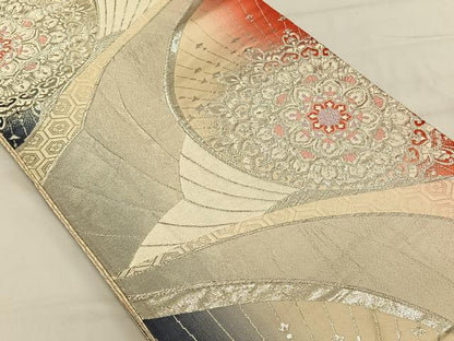 平和屋着物◎両面 全通柄袋帯 唐織 正倉院花文 銀糸 正絹 逸品 CAAV1789qv