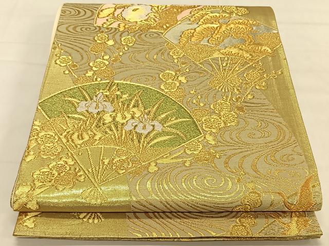 平和屋着物◎六通柄袋帯　扇面吉祥花文　金糸　正絹　逸品　CAAV1806qv