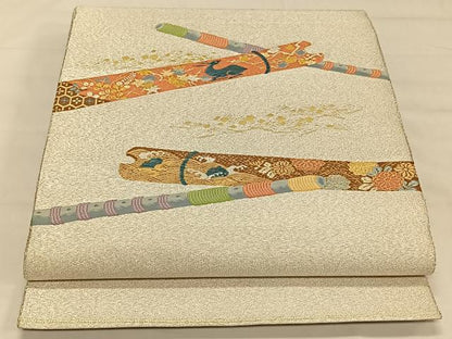 平和屋着物◎太鼓柄袋帯 綴れ 横笛動物花文 金銀糸 正絹 逸品 CAAV1811qv