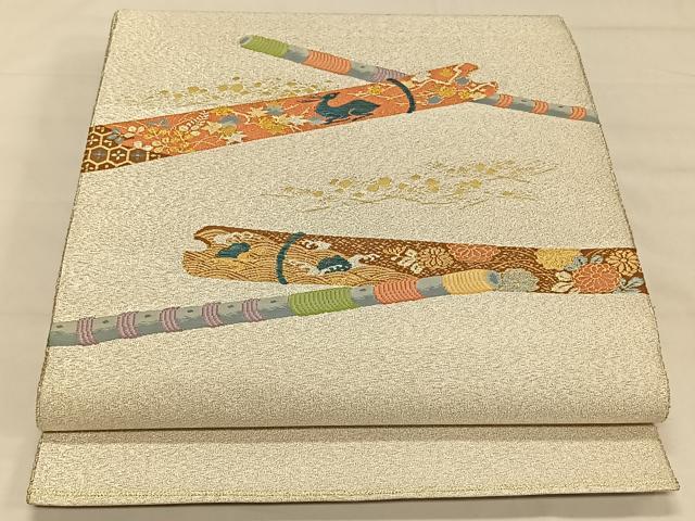 平和屋着物◎太鼓柄袋帯 綴れ 横笛動物花文 金銀糸 正絹 逸品 CAAV1811qv